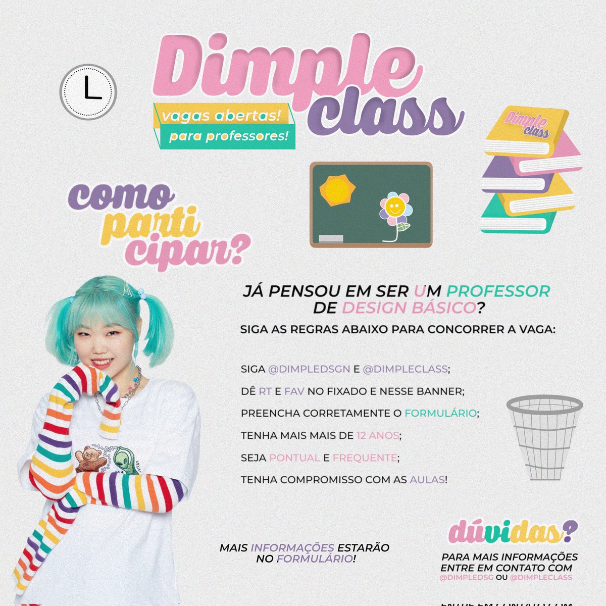 dimpleclass's tweet image. A Dimple Class está de vagas para professores! 

• Não perca tempo e faça já sua inscrição para se professor da nossa primeira turma de básico 1!
forms.gle/KjSUbXAePNXnEz…

Siga as regras do banner!
Dúvidas? Chama na DM!