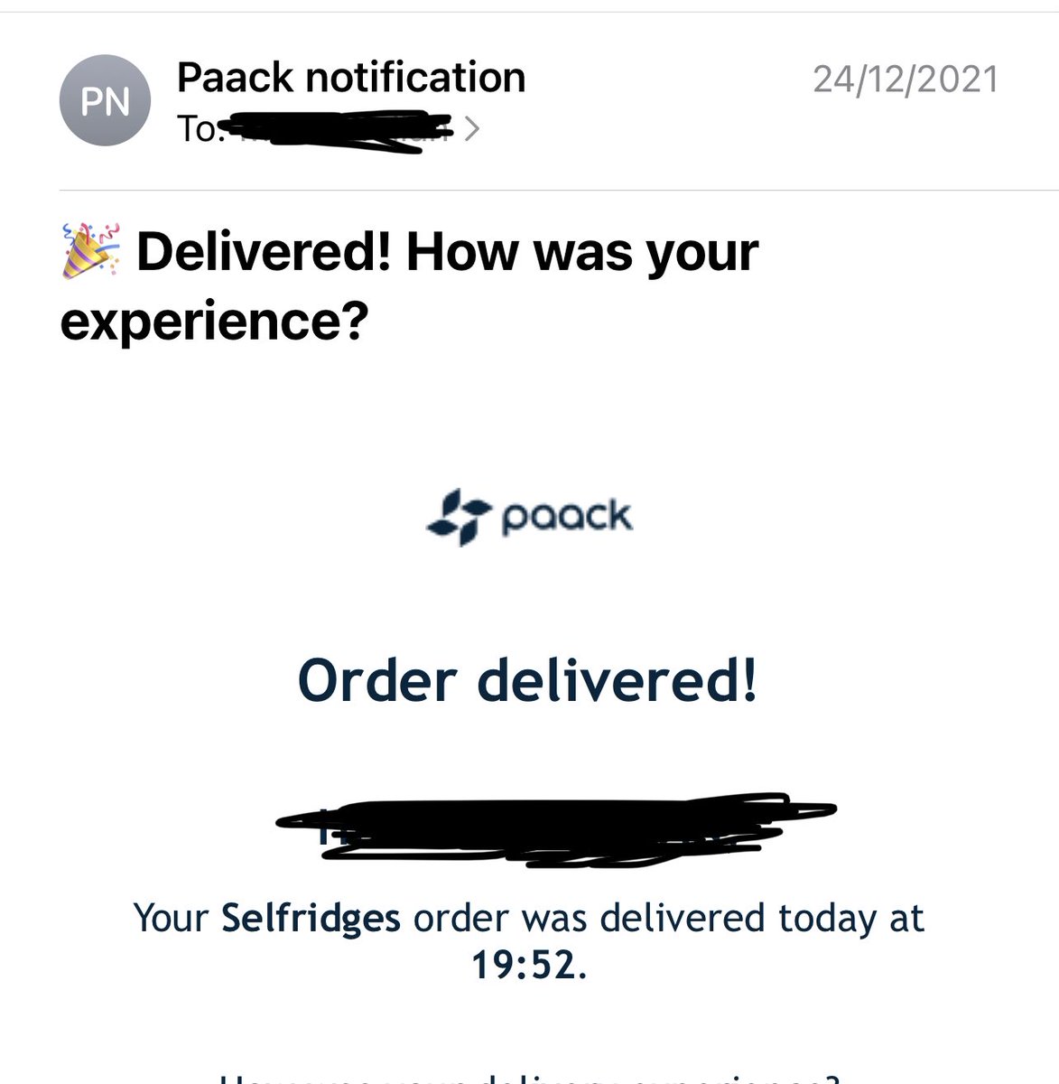 NoSeValeMx's tweet photo. @Selfridges I ordered Christmas gifts on Dec 21st and payed SAME DAY delivery as I was traveling the 22nd. I didn’t receive them so called to cancel my order as nobody would be home. According to #paack it was delivered on the 24th. It wasn’t. Where is my refund?Terrible service! https://t.co/B8miLGX6eX