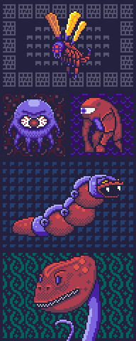MythrilAge's tweet photo. Here are a few of enemies I've created over the past year for Pentacore. I guess this is like a #YearInReview for me. ;)

#metroidvania #metroid #metroidhq #Pentacore  #gamedev #indiegames #PixelGameMakerMV #pixelart #indiedev https://t.co/nIvsUmKHrB