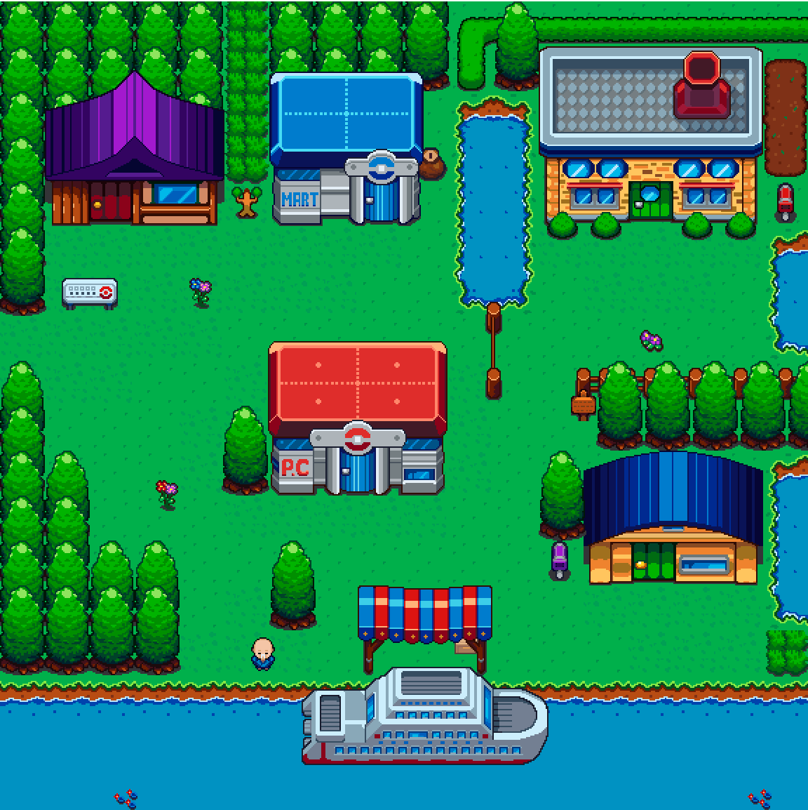 allannds07's tweet photo. A little Pokemon Town with my art style! I hope you like it guys.  #pixelart #twinshadows #gamedev #Pokemon  #ドット絵 #aseprite https://t.co/DBs0AUcNqz