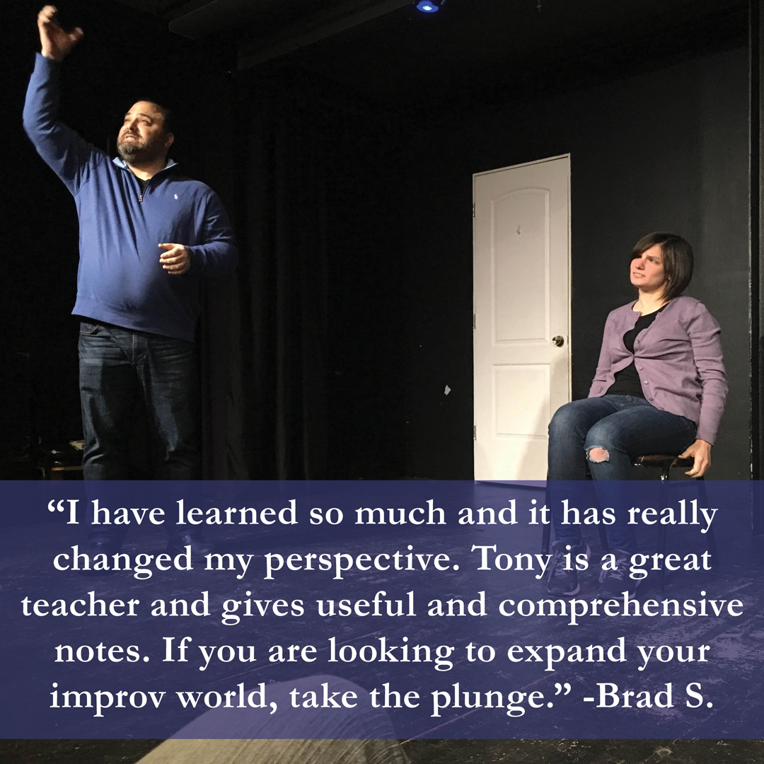 In-Person Dramatic Improv Weekend Intensive
9 AM-7 PM, Jan 15-16
Covers 3 levels of TM style &amp; 1 form ($600+ value!).
$400, plans avail.
COVID safety protocols will be followed for all classes. 
See what our students are saying!