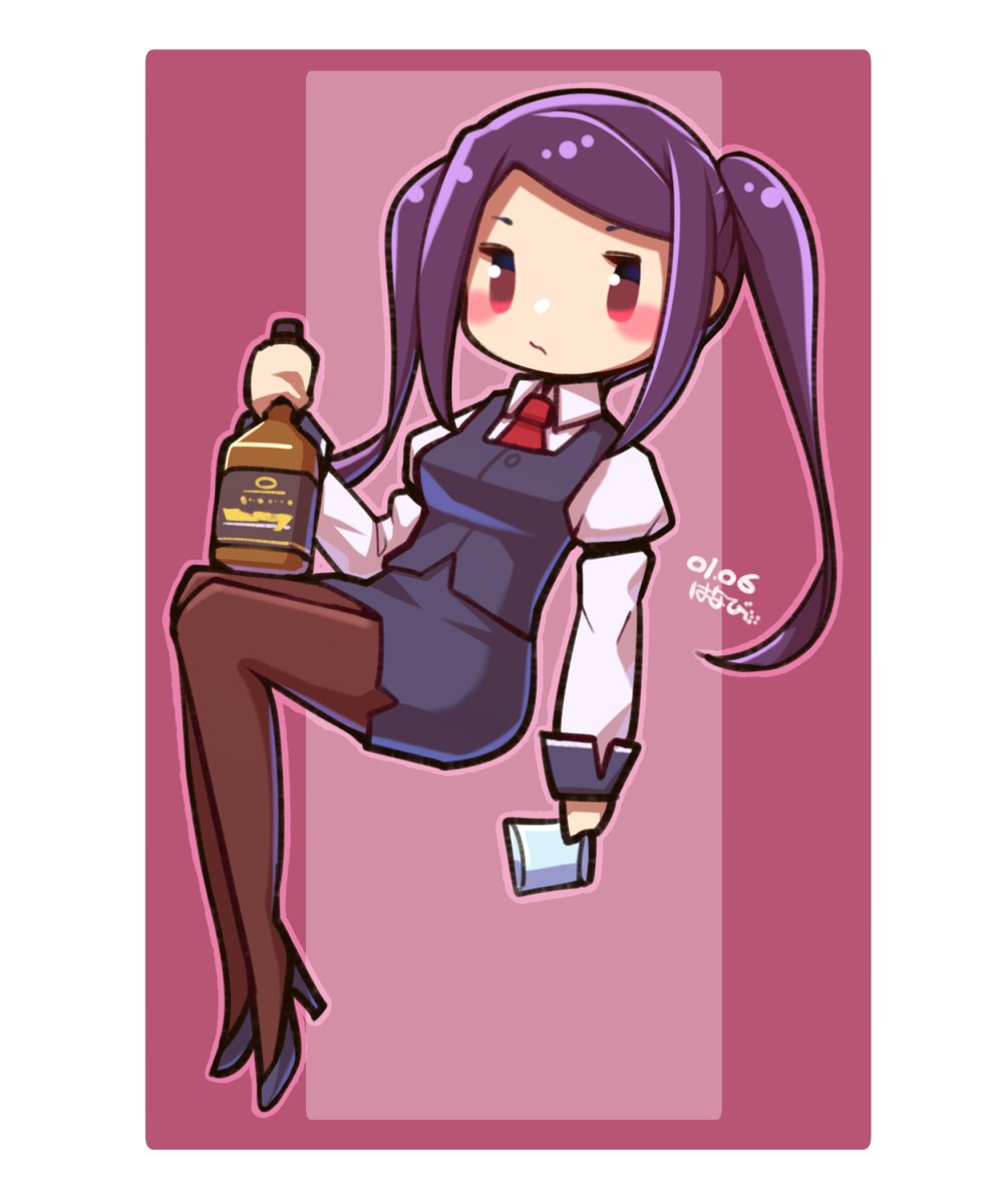 jill stingray 1girl pantyhose twintails solo purple hair skirt red eyes  illustration images