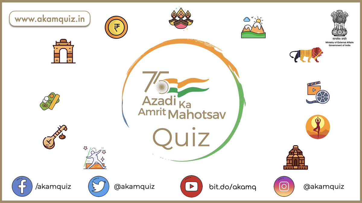 Follow AKAM Quiz on:
YouTube: bit.do/akamq
Facebook: facebook.com/akamquiz 
Instagram: instagram.com/akamquiz 
Twitter: x.com/akamquiz
Website: akamquiz.in
#AzadiKaAmritMahotsav #Quiz