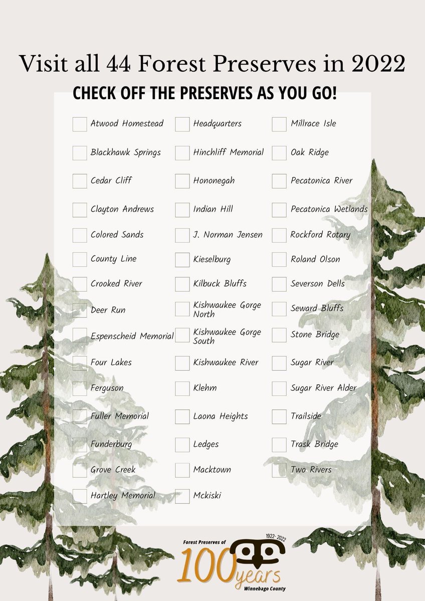 GabrielleTorina's tweet photo. A handy checklist to use to visit all of our local forest preserves this year. I love this!!!! #815Outside 🌳🌳🌳 https://t.co/p4QgCLC514