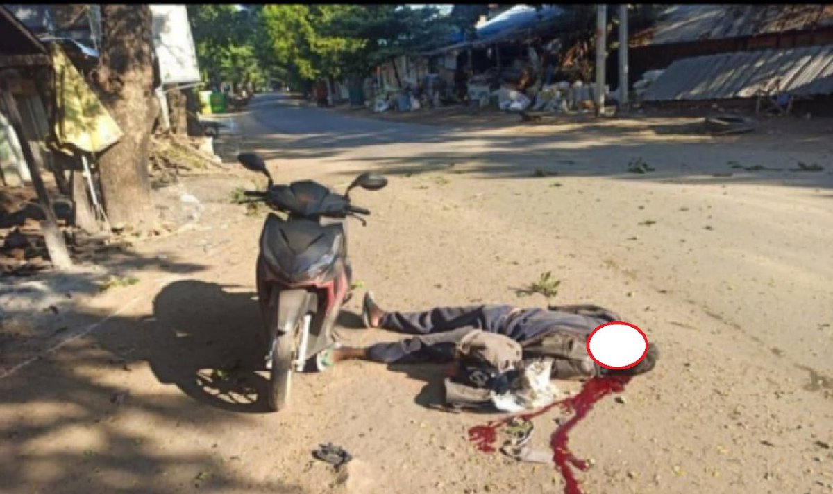 – After some troops got death due to bomb attack near the conjunction of R-Zar-Ni Rd. &amp; Aung-Tha-Pyay Rd. of #Monywa on. Jan 5,they intentionally SHOT DEAD Ko Zar Lynn.

– Finding his severely disfigured face , he was believed to be shot at POINT-BLANK on the road.

#2022Jan6Coup