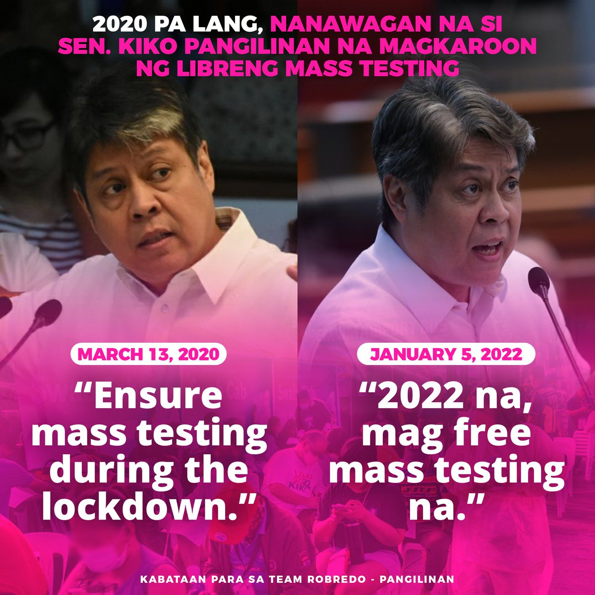 ronaldgem's tweet image. As early as March 2020, Sen. Kiko Pangilinan along w/ minority Senators Franklin Drilon, Leila de Lima and Risa Hontiveros called for mass testing.

Later, Senators Lacson, Gatchalian and even Go also called for/welcomed mass testing.

#FreeMassTesting