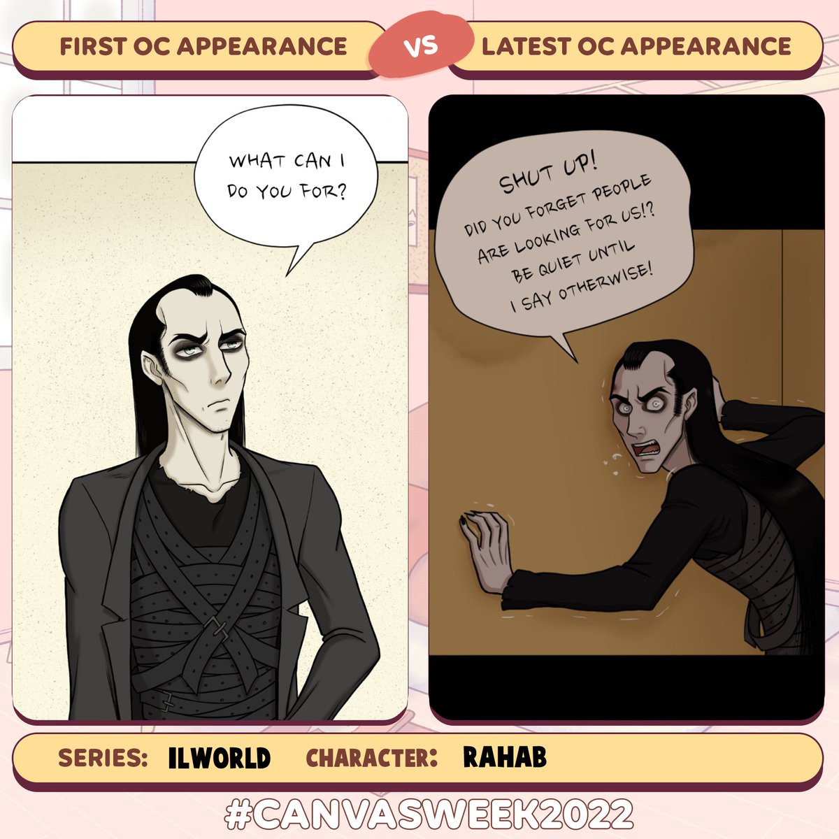 IlworldC's tweet photo. In celebration of #CANVASWeek2022 and #DrawWithCANVAS here are my first OC appearances in the Webtoon compared to their most recent. Some of the old pages have pretty poor resolution. Rahab doesn't look so bad since I recently redrew that panel. ๐คฃ
#webtooncanvas #canvasweek https://t.co/5przfGKN1v