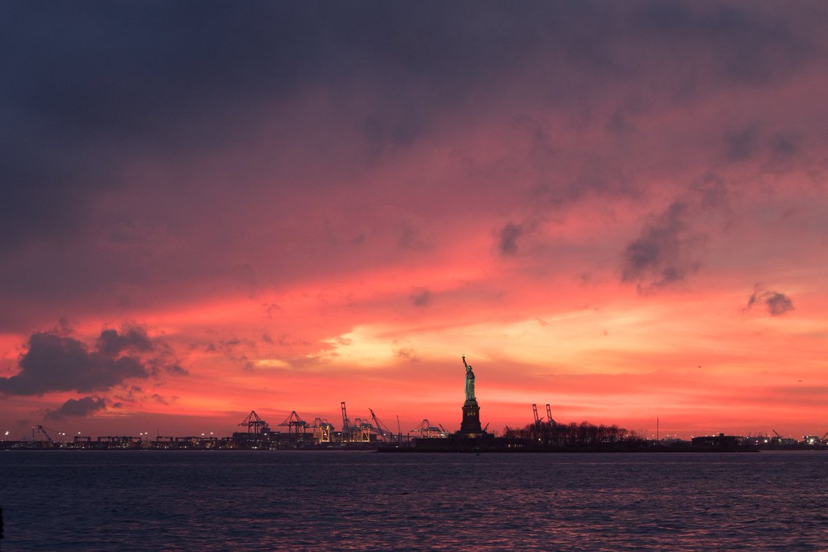 Tonight's fiery sunset skies on the New York Harbor #NYC