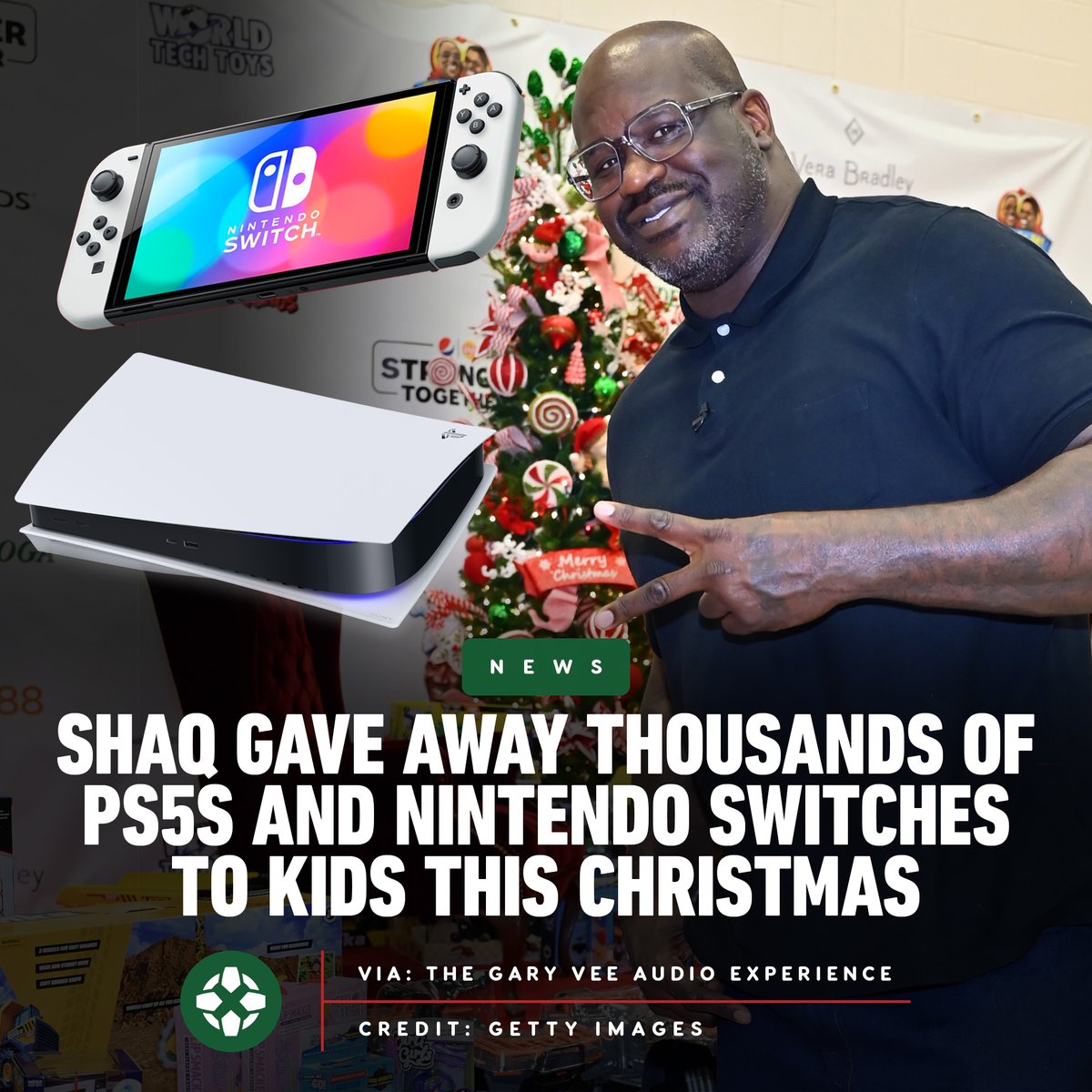Shaquille O'Neal reportedly gave away 2,000 video game consoles this Christmas, including 1,000 PS5s and 1,000 Nintendo Switches.