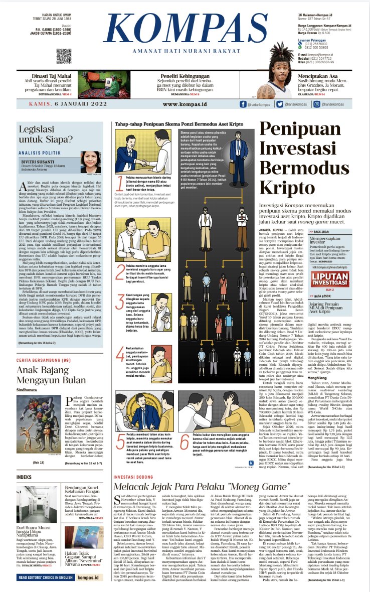Selamat pagi Sahabat Kompas. Tim #InvestigasiKompas menguak praktik penipuan berkedok investasi aset kripto. Apa saja temuannya? Agar #MenjadiLebih waspada, simak liputannya di harian Kompas dan kompas.id, Kamis 6 Januari 2022. #AdadiKompas 

kompas.id/baca/ekonomi/2…