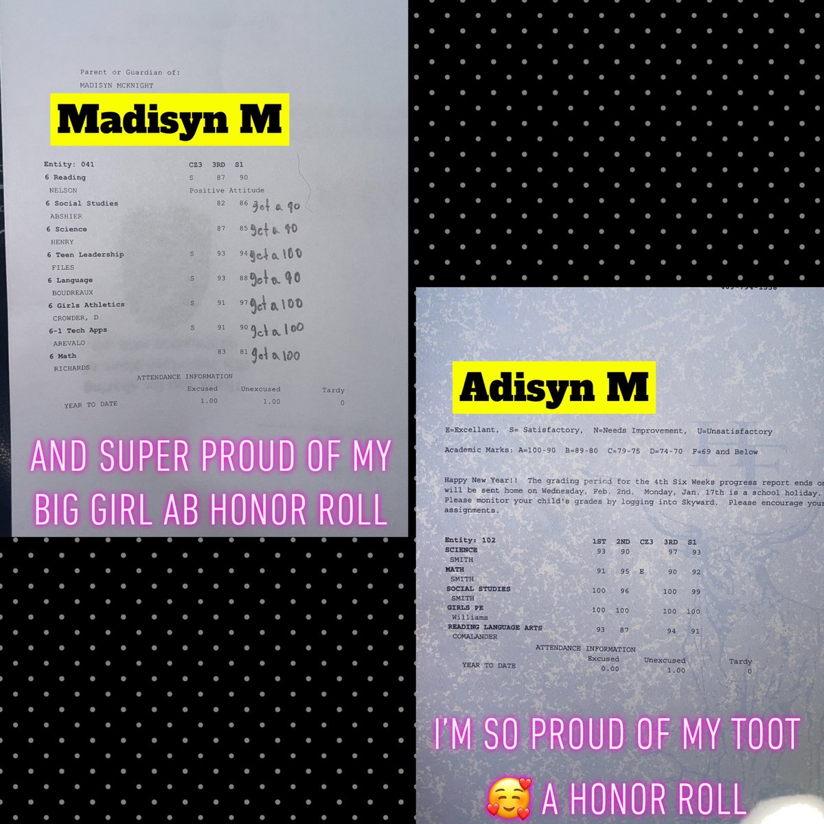 Tasia_Yvette's tweet photo. Just know any and everything they get 🗣They have earned it and it’s well deserved❤️❤️❤️ Adisyn A honor roll and Madisyn AB honor roll!!! They make me so PROUD! #SmartandPretty #ahonorroll #abhonorroll #destinedforgreatness #theywillbegreat #educatedqueen https://t.co/dEBrvAhJI9