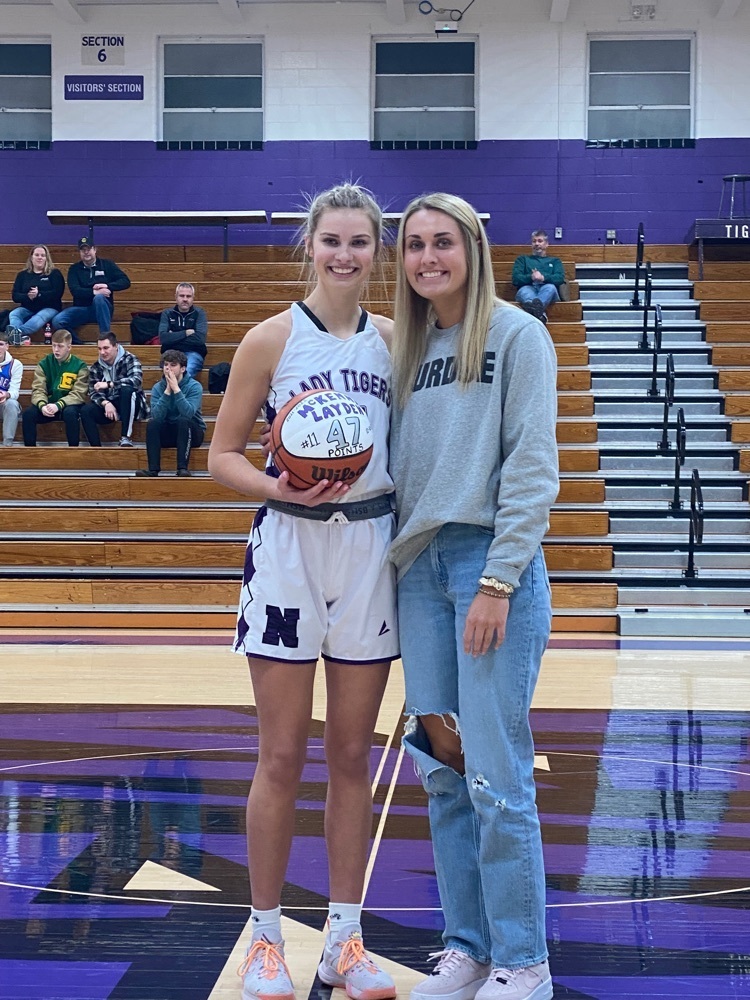 McKenna Layden receives a ball from former Northwestern great and sister Madison Layden prior to tonight’s Northwestern vs. Eastern Varsity Girls Basketball game. McKenna broke Madison’s single game scoring record scoring 47 points on December 10th. Congratulations McKenna.