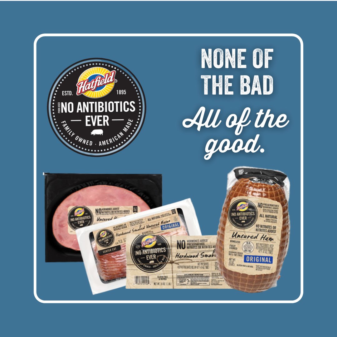 HatfieldMeats's tweet image. Our #HamSteaks and uncured ham and #bacon have #NoAntibioticsEver! Find out more here: bit.ly/3IxUM9o
