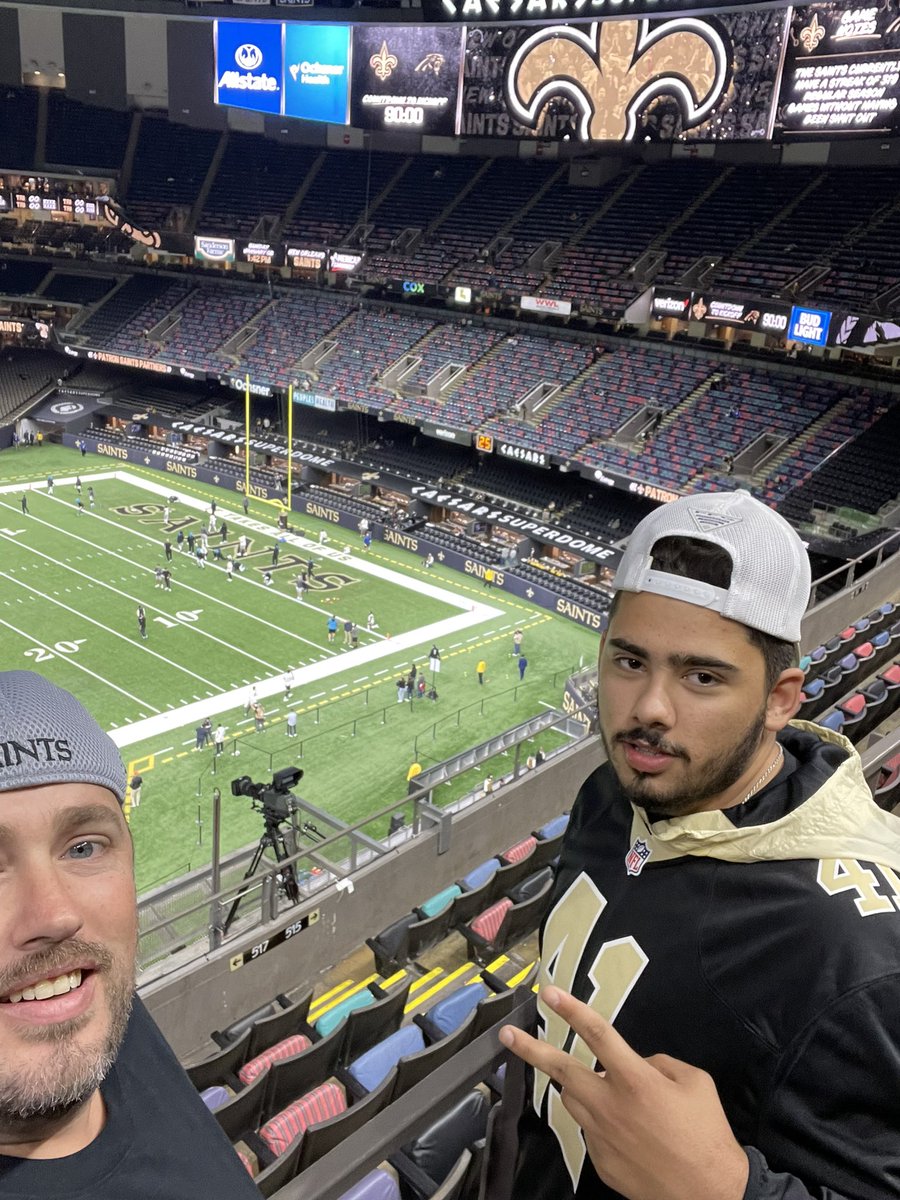 CarnleyJosh's tweet photo. @Saints @camjordan94 Me and my son Who plays high school football got to go to this game this past weekend our first pro football game ever Hopefully I’ll be able to get to some more I can honestly say is one of my best times ever https://t.co/TVf8VZbDT1