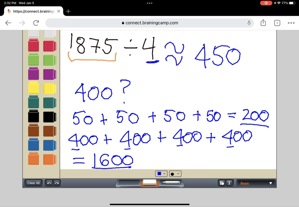 214Frimm's tweet photo. Today in math we learned strategies for estimating quotients. Students had great ways to make a reasonable estimate for how many km were traveled each day in a 4 day trip. Mme used the whiteboard in @brainingcamp to annotate as Ss shared. @AllenbyPS_TDSB @TDSBmath411 #ThisIsMath https://t.co/h1zfiiZa2V