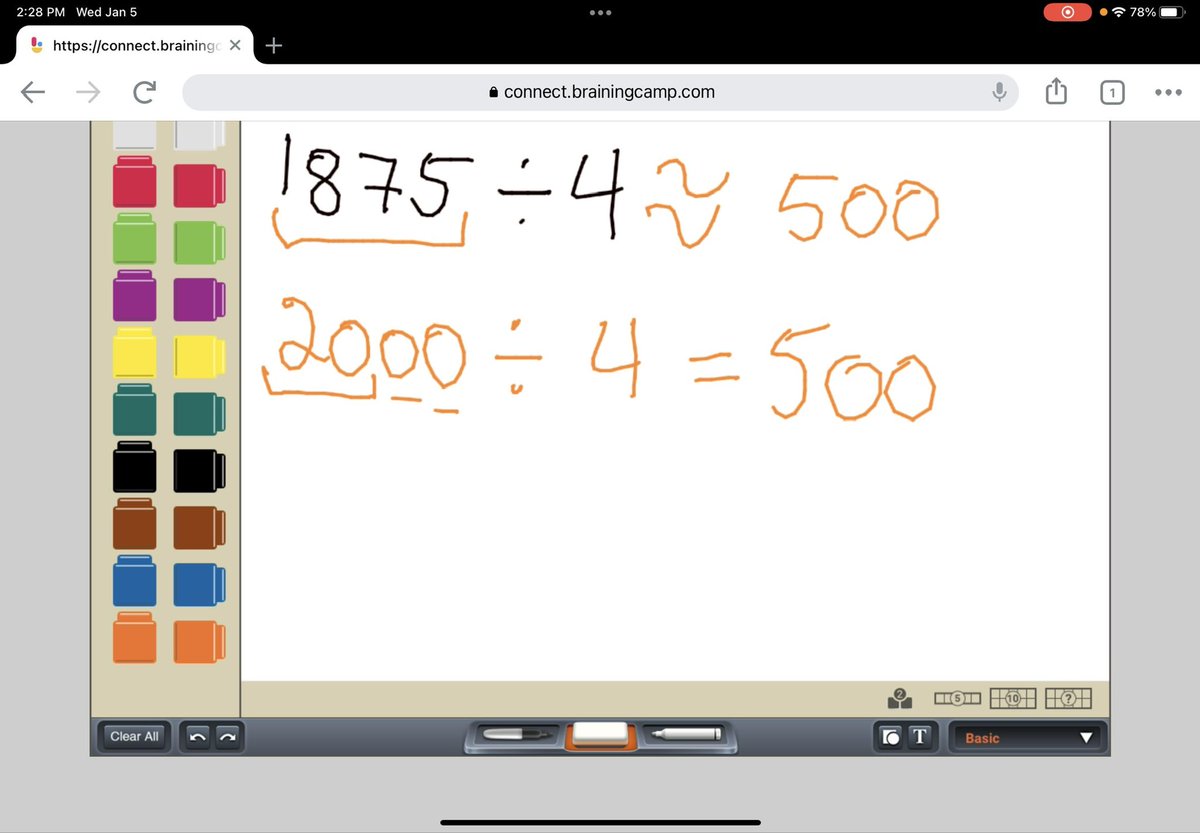 214Frimm's tweet photo. Today in math we learned strategies for estimating quotients. Students had great ways to make a reasonable estimate for how many km were traveled each day in a 4 day trip. Mme used the whiteboard in @brainingcamp to annotate as Ss shared. @AllenbyPS_TDSB @TDSBmath411 #ThisIsMath https://t.co/h1zfiiZa2V