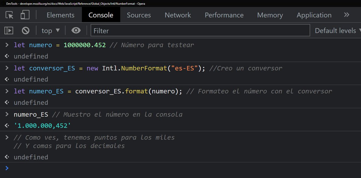 Tumundoactive's tweet photo. @GearsOW5 @DalasReview @erosfuentesf De hecho, me he tomado la libertad de hacer una pequeña prueba de conversión de números en js.

Aquí ves como en el formato utilizado en español de España, se comprueba lo antes mencionado. https://t.co/VKmmmhvl1H