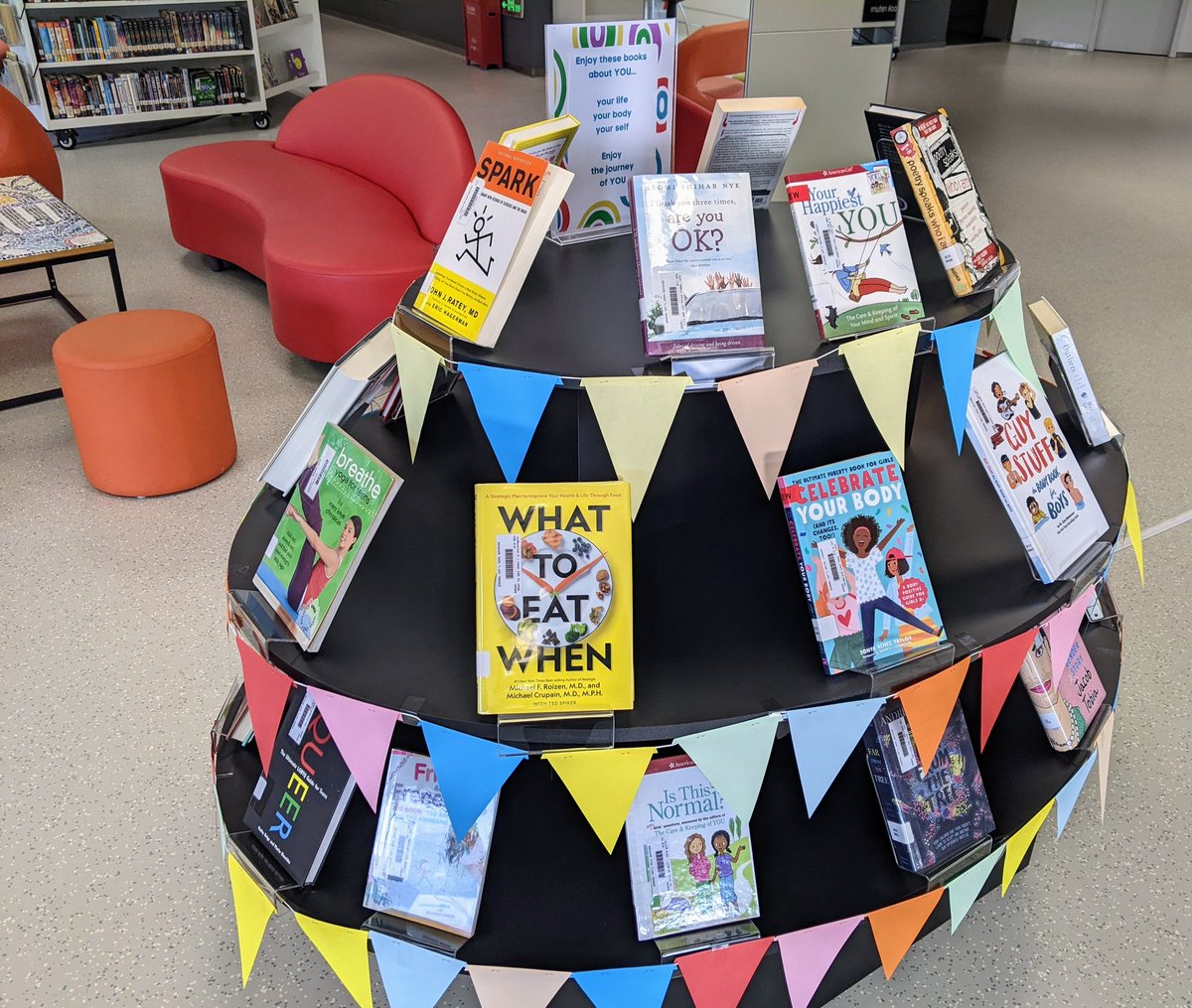 New #LibraryDisplay 'Happy YOU Year' with books for teens and middlers about their choices, their emotions, their bodies.