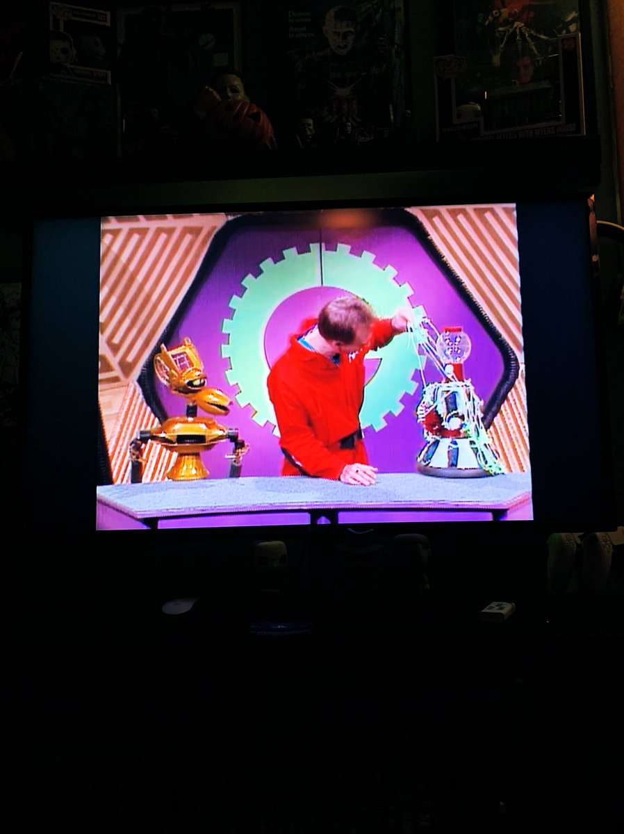 SideburnGeek's tweet photo. Another night another episode of @MST3K Tonight The Robot (Yay!) vs The Aztec Mummy (Boo!) Joel invents the Helmet Airbag for motorcyclists and The Mads invent the Chalk Man. This is the first Cody short and the also two broken rules of MST3K. Do you know what they are? Answer👇 https://t.co/I1hFvSGQql