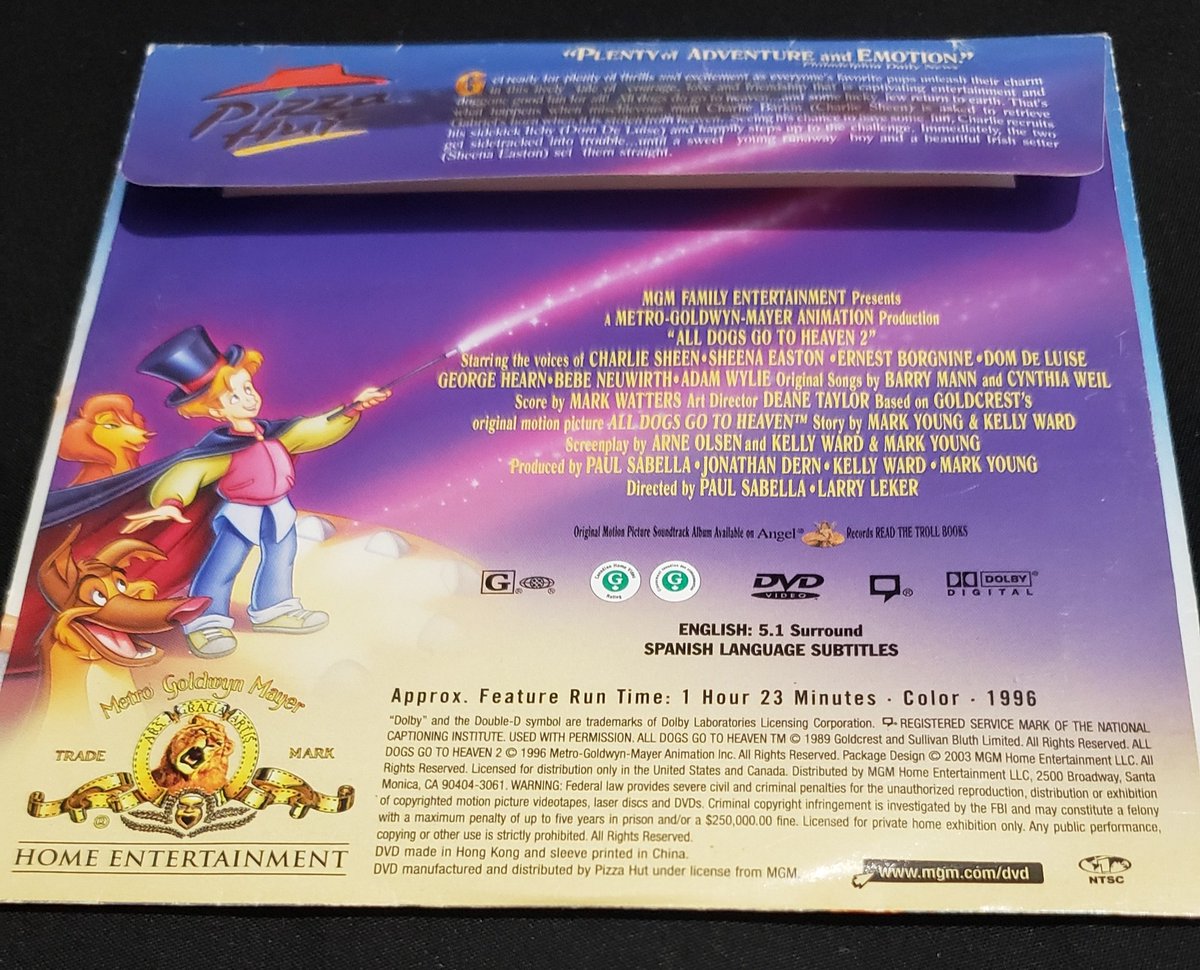 gianfootography's tweet image. Picked this up for 50 cents at a pawn shop today. #AllDogsGoToHeaven2 old promo from #PizzaHut. I think I still have Mr. Mom from that deal. @pizzahut should do this again but with 4k or Bluray. It can be the same movies as before. I just want some pizza and free flicks.