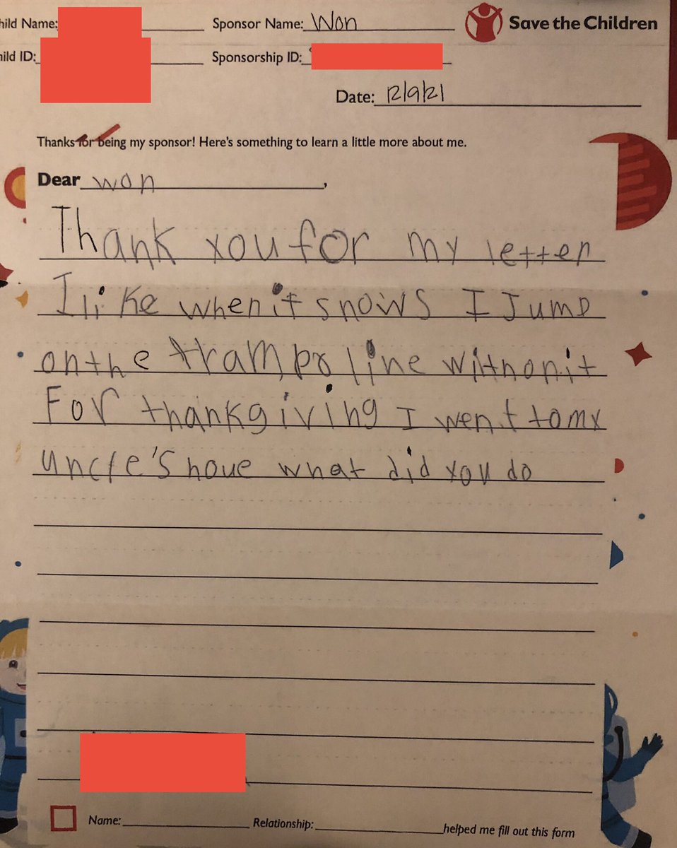 Always delighted to hear from my (sponsored) child 🥰 #savethechildren