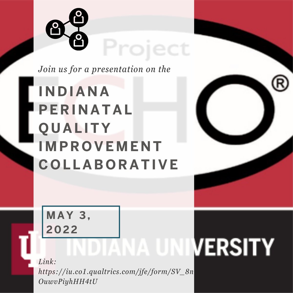 Please join us and facilitator Mallori DeSalle Tuesday, May 3rd from 12:00-1:00 PM EST for our next topic in our case management series, Indiana perinatal improvement collaborative.

Registration: iu.co1.qualtrics.com/jfe/form/SV_8n…