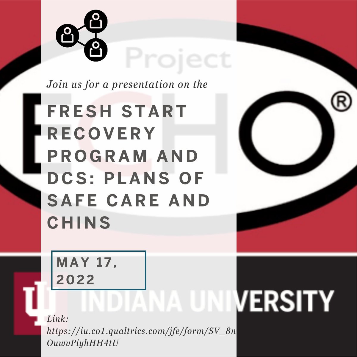 Please join us and facilitator Mallori DeSalle Tuesday, May 17th from 12:00-1:00 PM EST for our final topic in our case management series, Fresh Start Recovery program and DCS: plans of safe care and services and CHINs.

Registration: iu.co1.qualtrics.com/jfe/form/SV_8n…