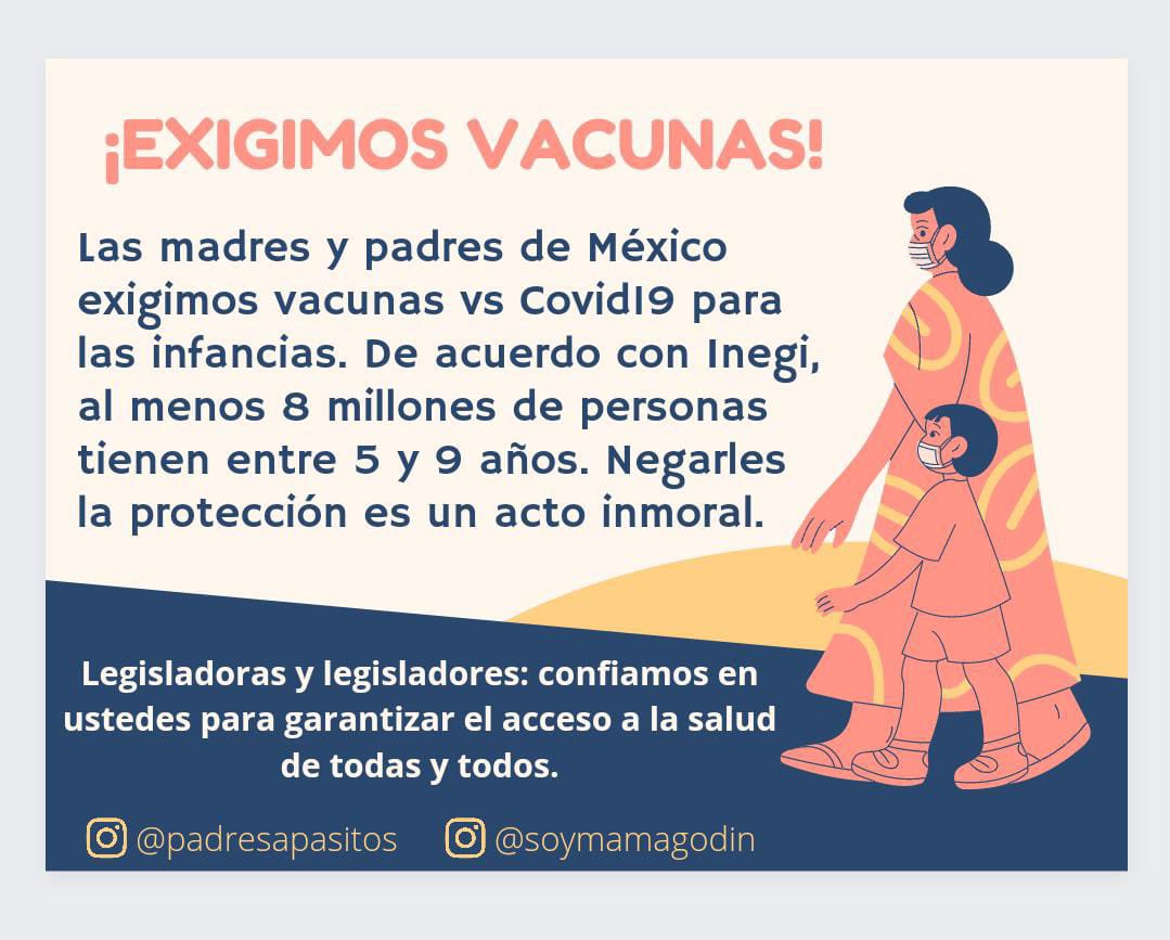 Mama_Godin's tweet photo. Madres y padres de México exigimos vacunas vs #Covid19 para las infancias. Más de 8 millones de personas tienen entre 5 y 9 años (@INEGI_INFORMA) Negarles la vacuna es inmoral.
Legisladoras y legisladores: confiamos en ustedes para garantizar el acceso a la salud de todas y todos https://t.co/bbLpd2MdrH