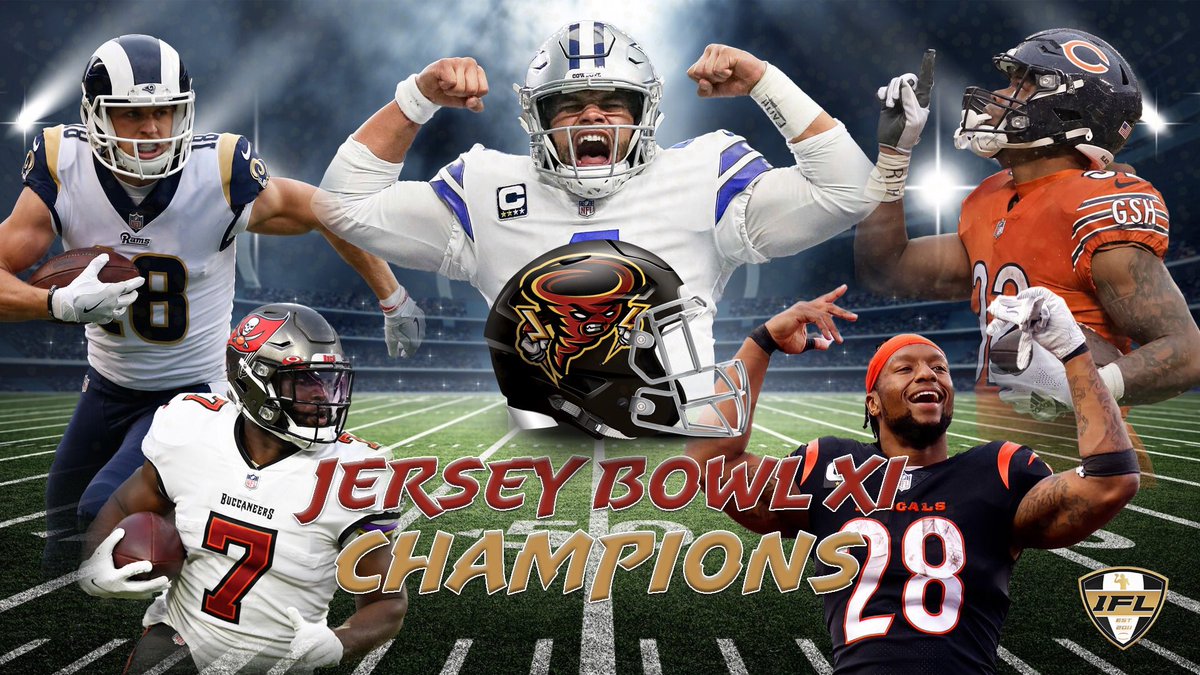 ThisIsThe1FL's tweet photo. Congrats again to #1FL Jersey Bowl champion Twisted Sack. It could be a very interesting offseason for @ShaneCorrigan12, as RB Fournette, RB McCaffrey, RB Mixon, WR Kupp and WR Patterson are all FA, and QB Herbert (taxi squad) is reportedly demanding a call-up. https://t.co/iixBmERDbw