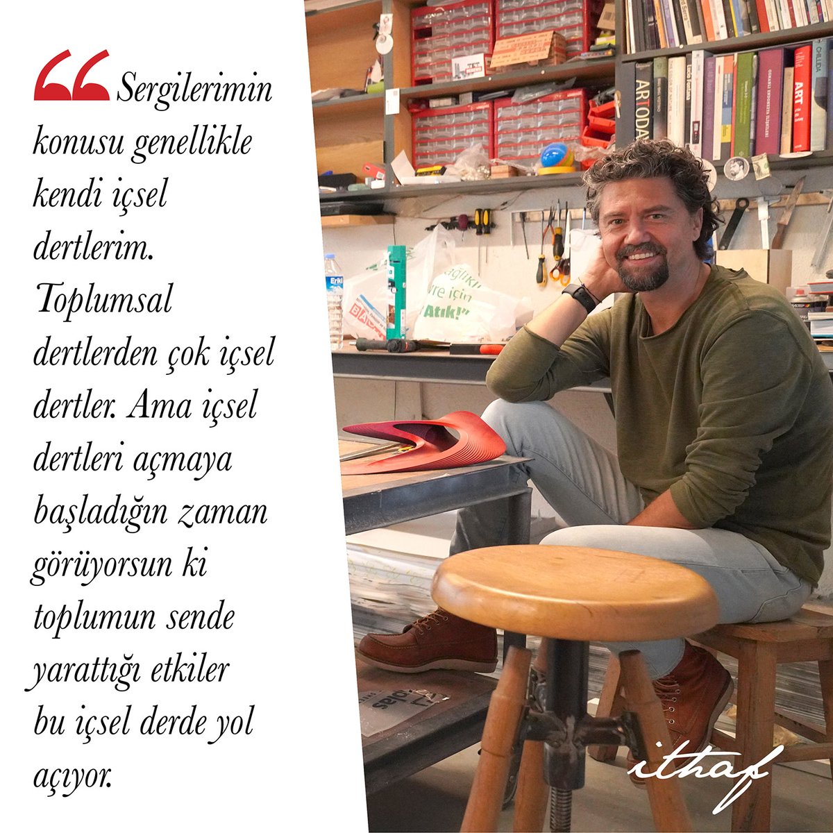ithafsanat's tweet photo. İthaf Sanat dergisinin kış sayısında Senur Akın Biçer ile yaptığı söyleşide tüm sanat yaşamını içtenlikle anlatan heykeltıraş Seçkin Pirim, Türkiye'de önümüzdeki yıl açmayı planladığı sergi hakkında da konuştu, lise yıllarına dayanan Mevlana sevgisi hakkında da... https://t.co/AC8qrBZt1q