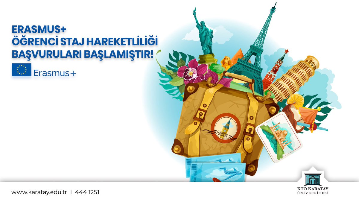 Erasmus Öğrenci Staj Hareketliliği başvuruları 3 Ocak-10 Mart tarihleri arasında devam edecektir. İlan metnini okumayı unutmayınız.
karatay.edu.tr "duyurular" kısmından ilana ve başvuru linkine ulaşabilirsiniz.

#ErasmusPlus