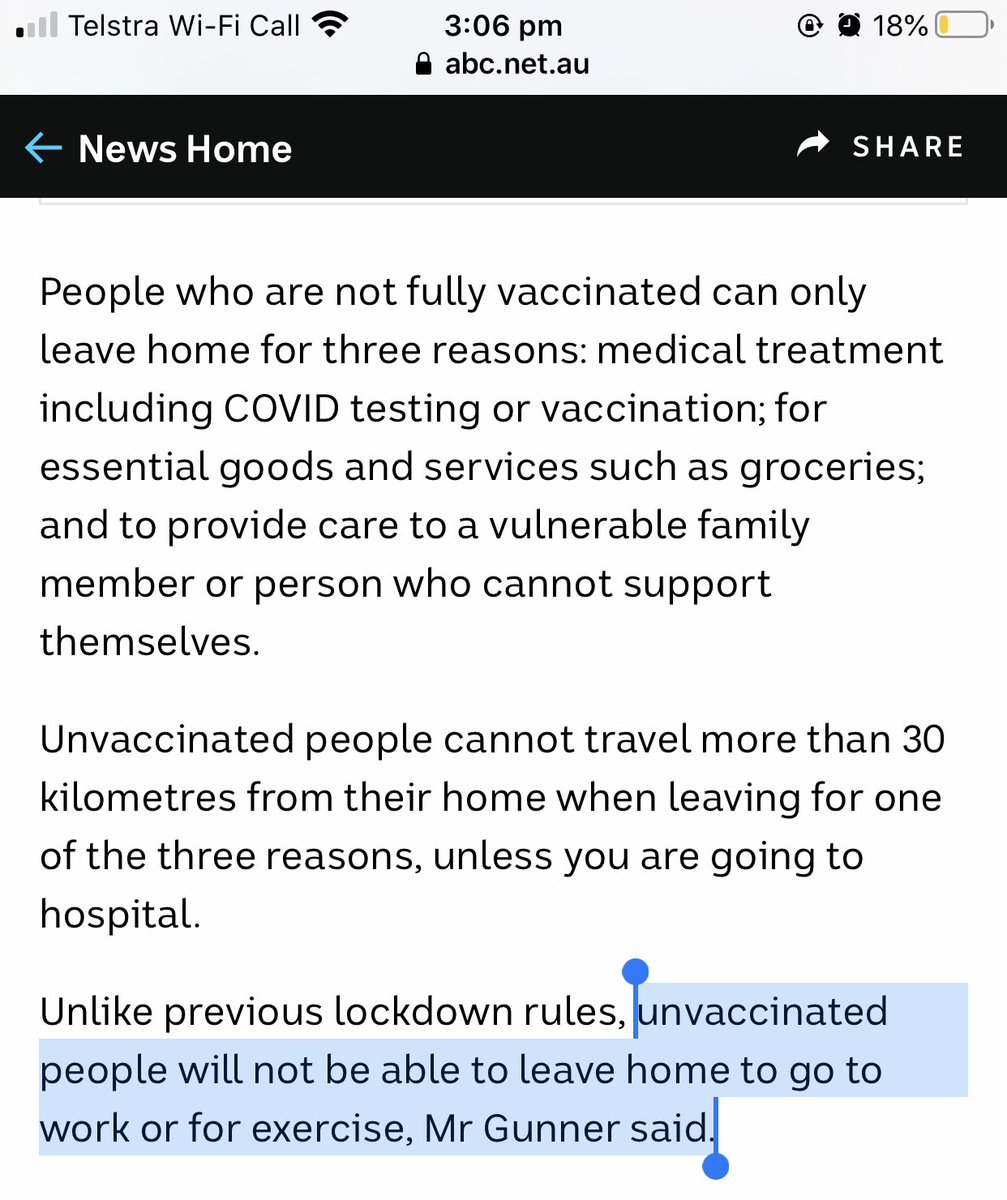 carlyvl26's tweet photo. Anyone else absolutely ropable after  hearing about NT’s lockout of the unvaccinated? Unvaxxed not even allowed to leave home to exercise or work... this is the new low point of the pandemic. https://t.co/BoLEdAVIRI