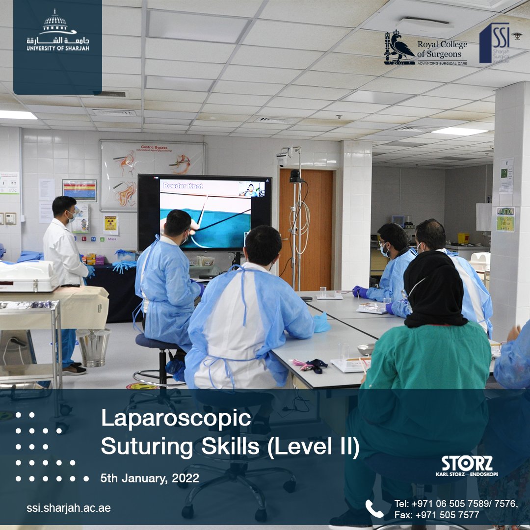 Sharjah Surgical Institute, University of Sharjah organized another session of #Laparoscopic #Suturing Skills Course on 5th January, 2022. 
We would like to thank our faculties  and our beloved participants. 
 #royalcollegeofsurgeonsofengland 
#KARLSTORZ
#surgicalcourse