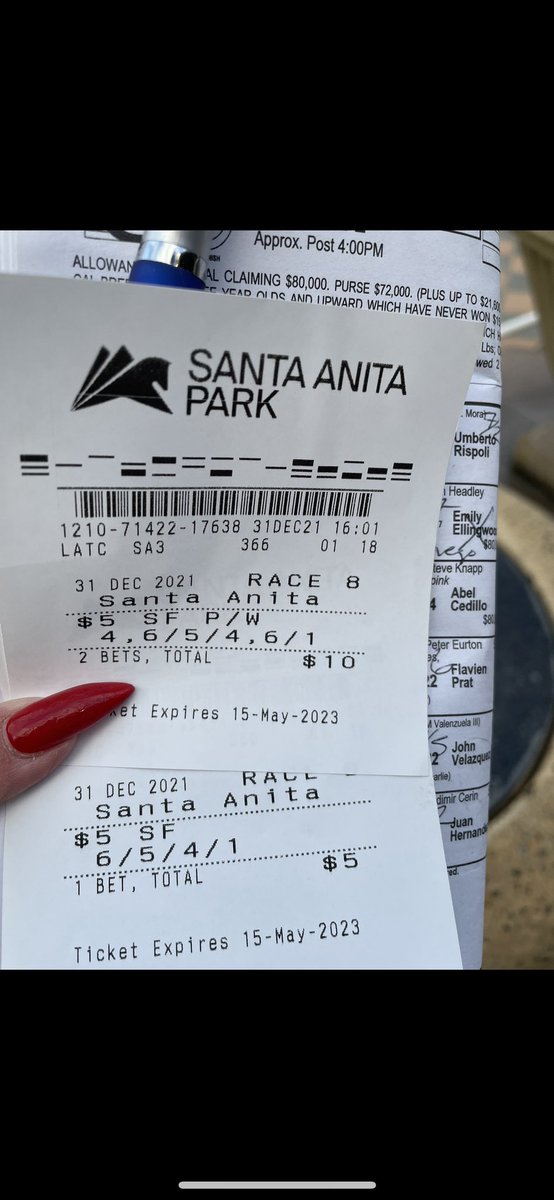 superfectaqueen's tweet photo. Thank u to these amazing jockeys!🤩😍🥰🏇🏽🏆 @JJHernandezS19 @ljlmvel Flavien &amp; @umbyrispoli for coming in 2 make my superfecta last wkend! Hehe Lately the payouts aren’t much but when you play $5 supers, they gv u an ok bankroll. Lol! $620 ish for LOTS OF FUN @ the track! 😍😛🏇🏽 https://t.co/lOJ941h52v