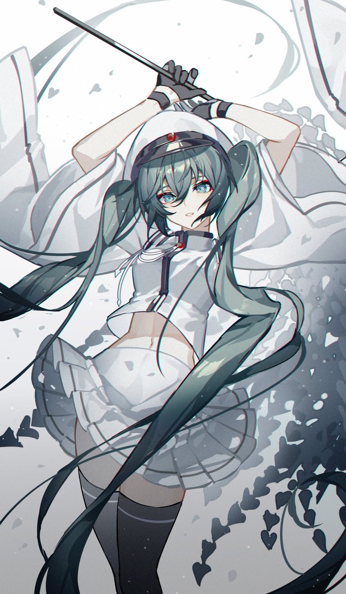 hatsune miku 1girl skirt solo twintails thighhighs long hair gloves  illustration images