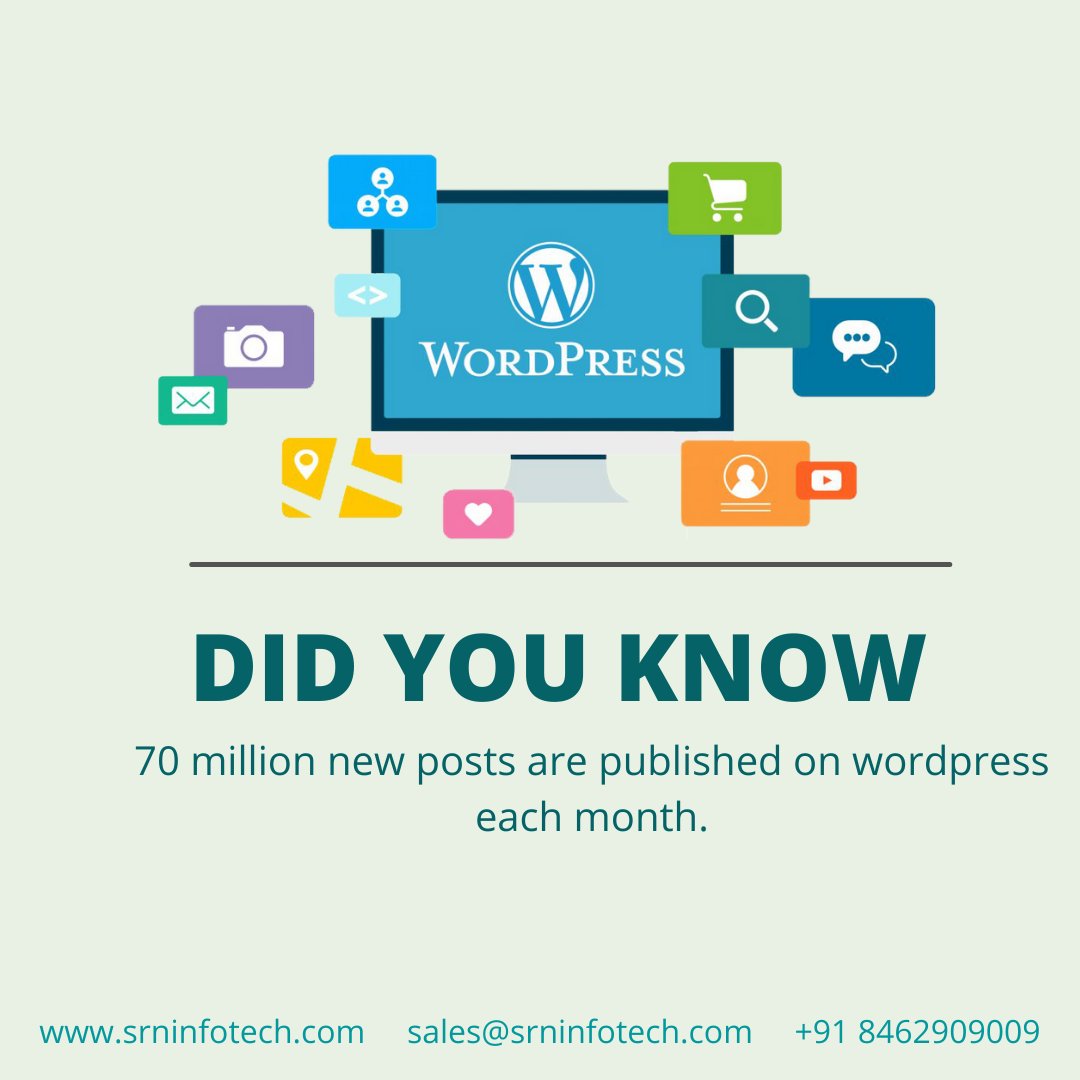 srninfotech's tweet photo. Did you know: 70 million new posts are published on WordPress each month.

#wordpress #development #webdevelopment #2022 https://t.co/jgRYXof3PL