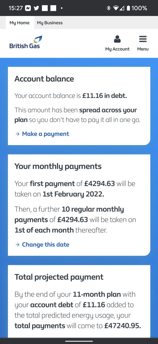weel3000's tweet photo. I understand that @BritishGas is upping their prices on #energybills mainly due to #Brexit and #inflation but this is a wee bit too much. Their #CustomerService is unreachable as usual. https://t.co/RJ3pKDcCbQ