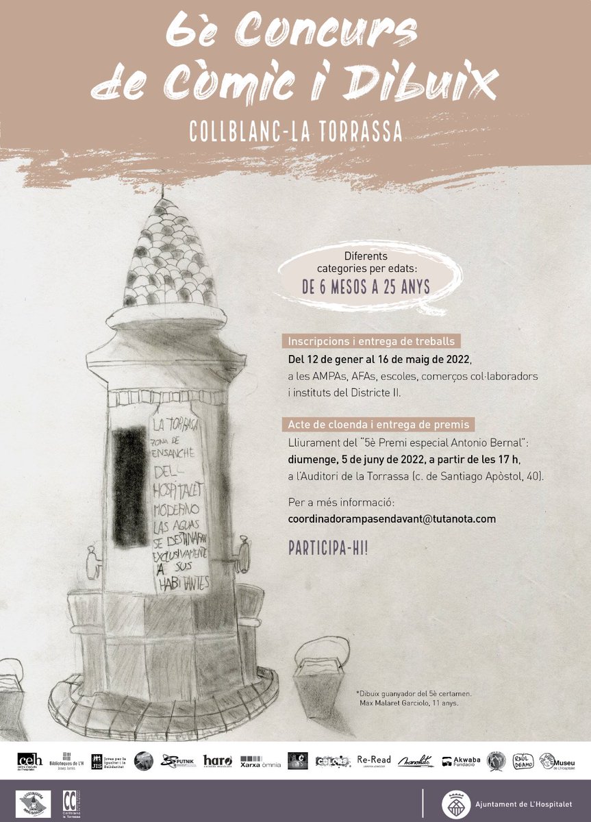 Atenció! No t’ho perdis ! VI Concurs de Còmic i Dibuix de Monuments i Edificis Històrics de Collblanc-La Torrassa #ConcursCòmicDibuixD2 #CollblancLaTorrassa Fem Barri ! Dibuixem Collblanc-La Torrassa !