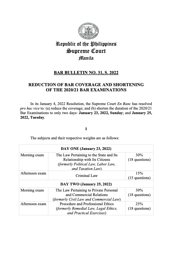 Philippine Supreme Court Public Information Office on Twitter "Bar2020_21 UPDATE Read the