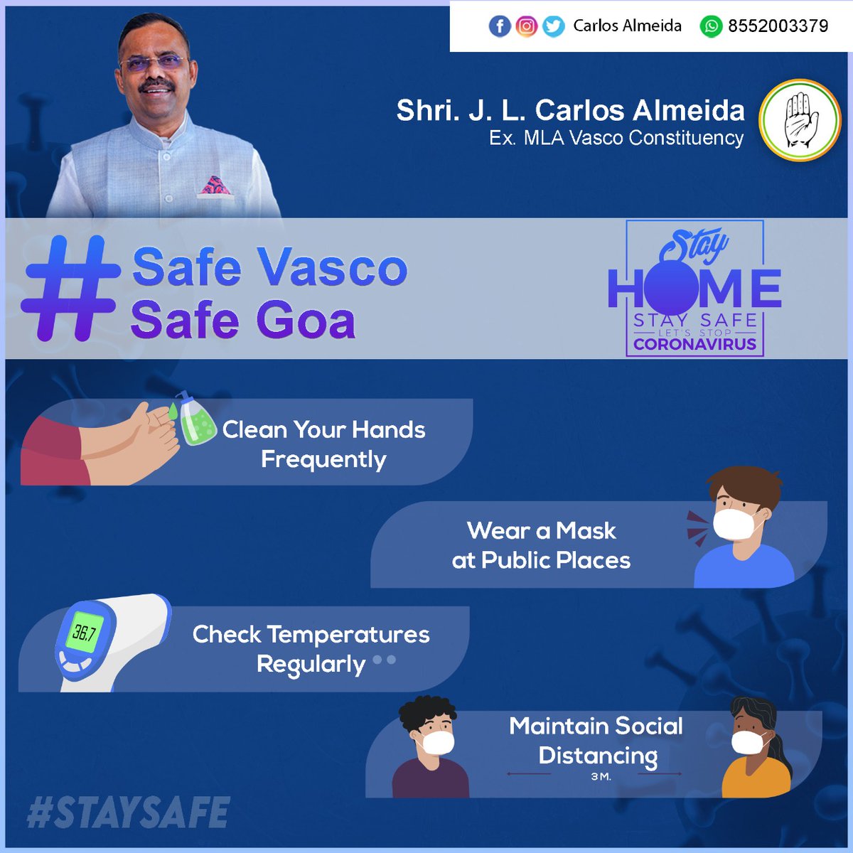 CarlosVasco01's tweet photo. Goa is witnessing a massive surge in Covid-19 cases once again. Follow the Covid-approprate behaviour and be a lifesaver.
#COVID19 #Safevasco #SafeGoa
#Carlos4Vasco https://t.co/mfGpy4Nhwc