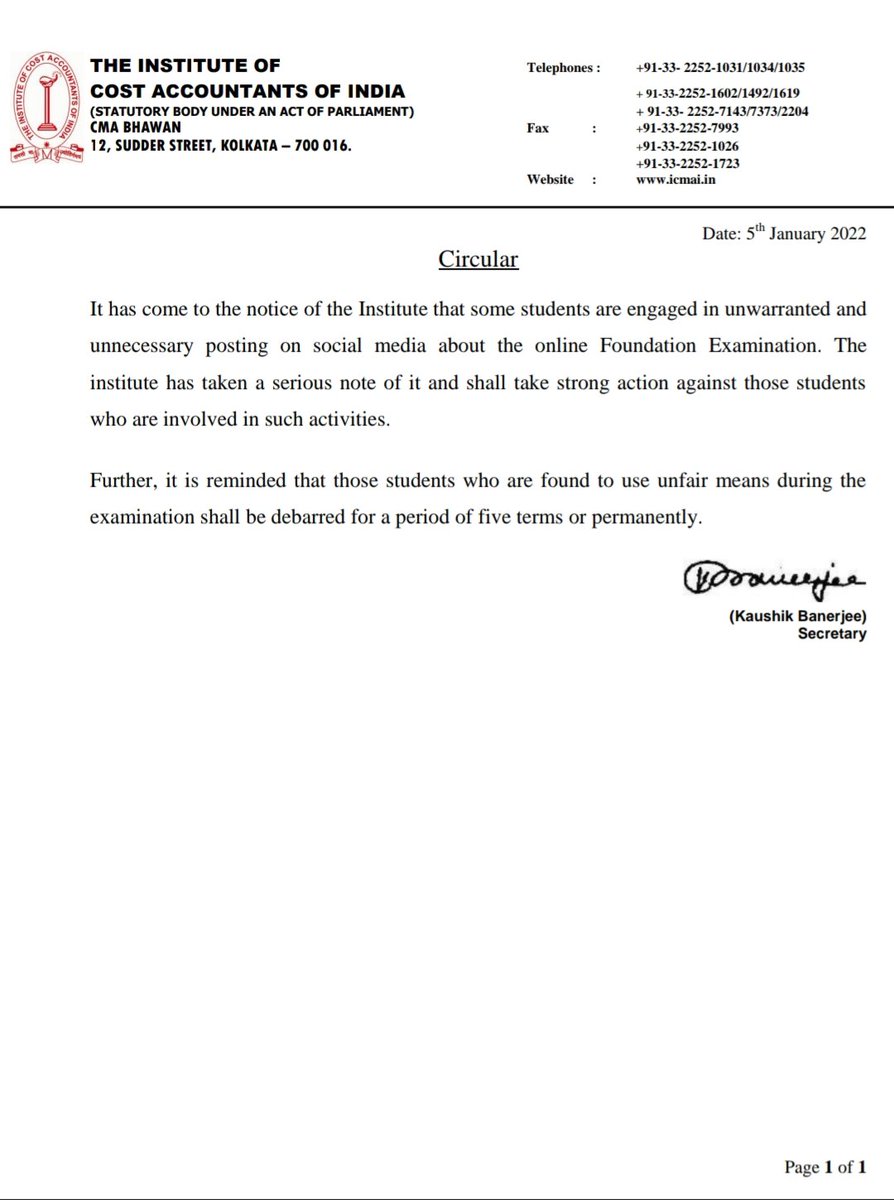mallu_cma's tweet photo. Circular against posting on social media about @ICAICMA online Foundation Examination
#cmastudents https://t.co/X5AsicFeTR