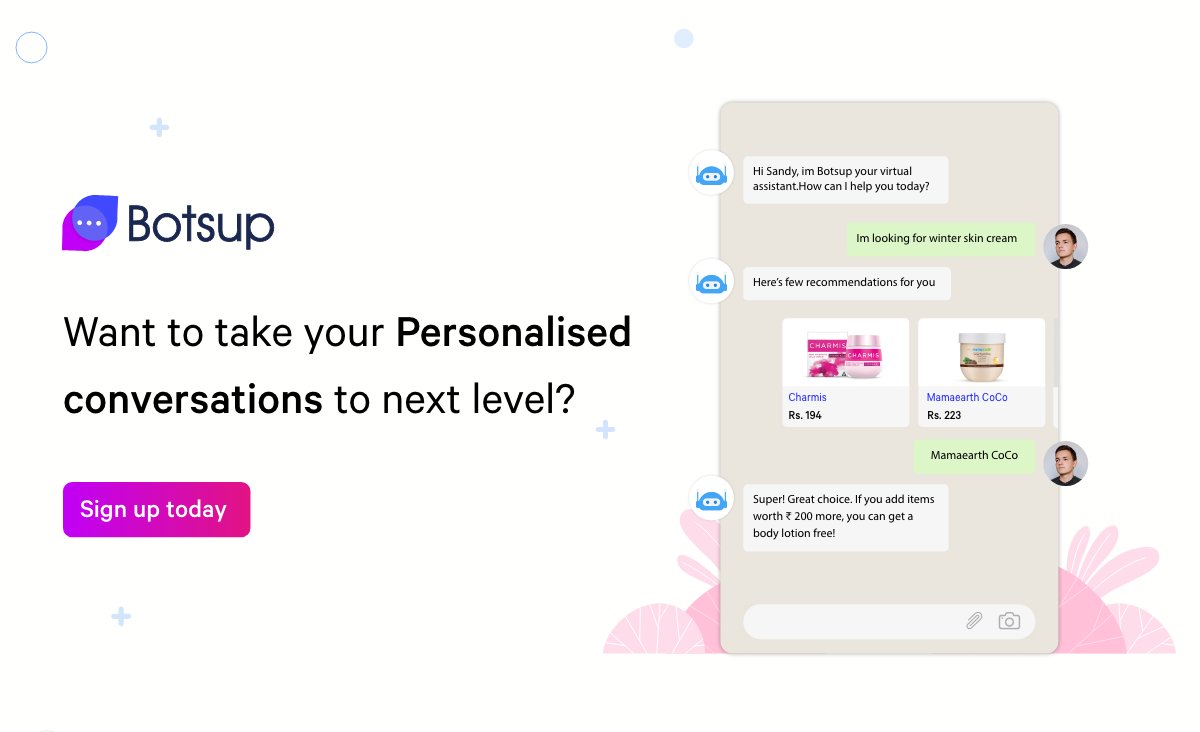 botsupIO's tweet photo. In this hyper-personalized world, reaching out to varied people and engaging them for our events has been a key challenge for enterprises across the globe. Change that with two-way conversations on Botsup.
Signup today: https://t.co/Iyj8Rkf6ck
#Botsup #Chatbot #Conversations https://t.co/HQM2Mg1KJ1