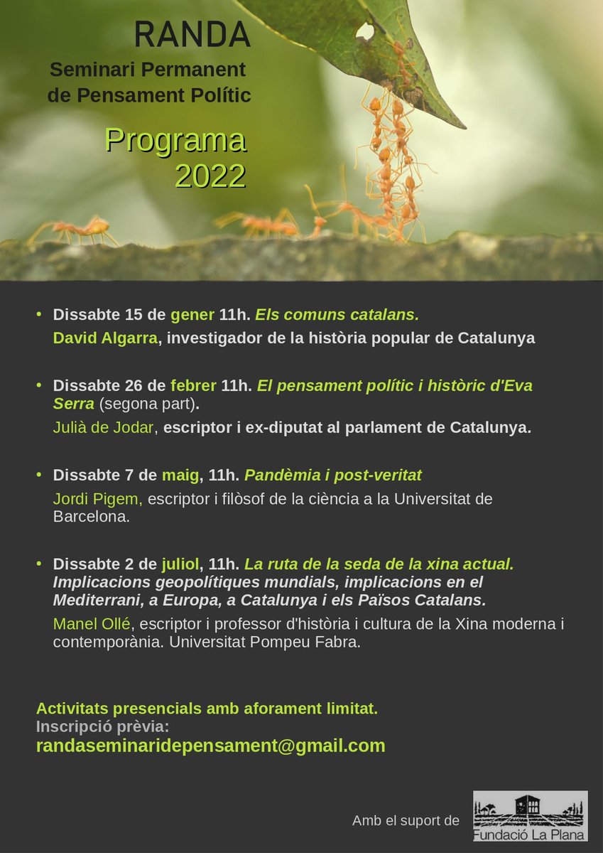 El dissabte 15 de gener David Algarra fa una xerrada sobre el «<a href="/elcomucatala/">David Algarra Bascón</a>. La història dels que no surten a la història» a Santa Maria d'Oló (Moianès), a les 11h.

Inscripcions: randaseminaridepensament@gmail.com

Sobre el llibre:
reconstruirelcomunal.suportmutu.org/el-comu-catala