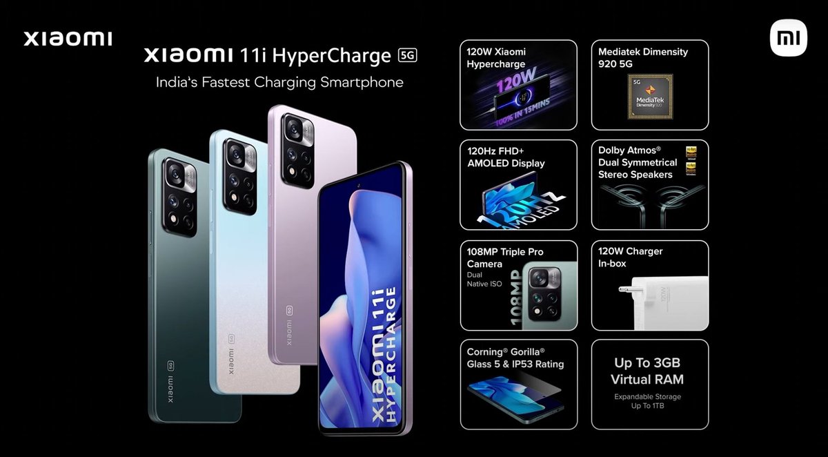 So finally India's fastest charging smart phone launched and will be available for sale from 12 January , 12 PM in flipkart and other mi stores. So excited to use this mobile.
#Xiaomi11i 
#Xiaomi11iHypercharge 
#120WXiaomiHyperCharge
#HyperchargeRevolution 
@XiaomiIndia https://t.co/GGjOx1UNFB.