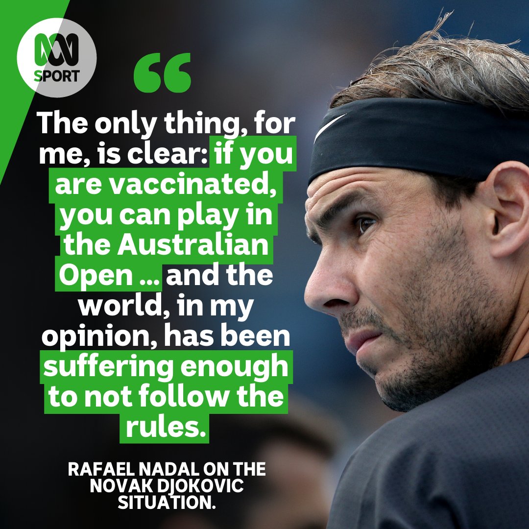 abcsport's tweet photo. Rafael Nadal was asked about the Novak #Djokovic situation.

And his answer put things in refreshingly simple terms.

📰 Full sport coverage: https://t.co/wzVDJ69WOT
📩 Subscribe to our newsletter: https://t.co/n7iS0bqpRS https://t.co/z3HLksSeCg