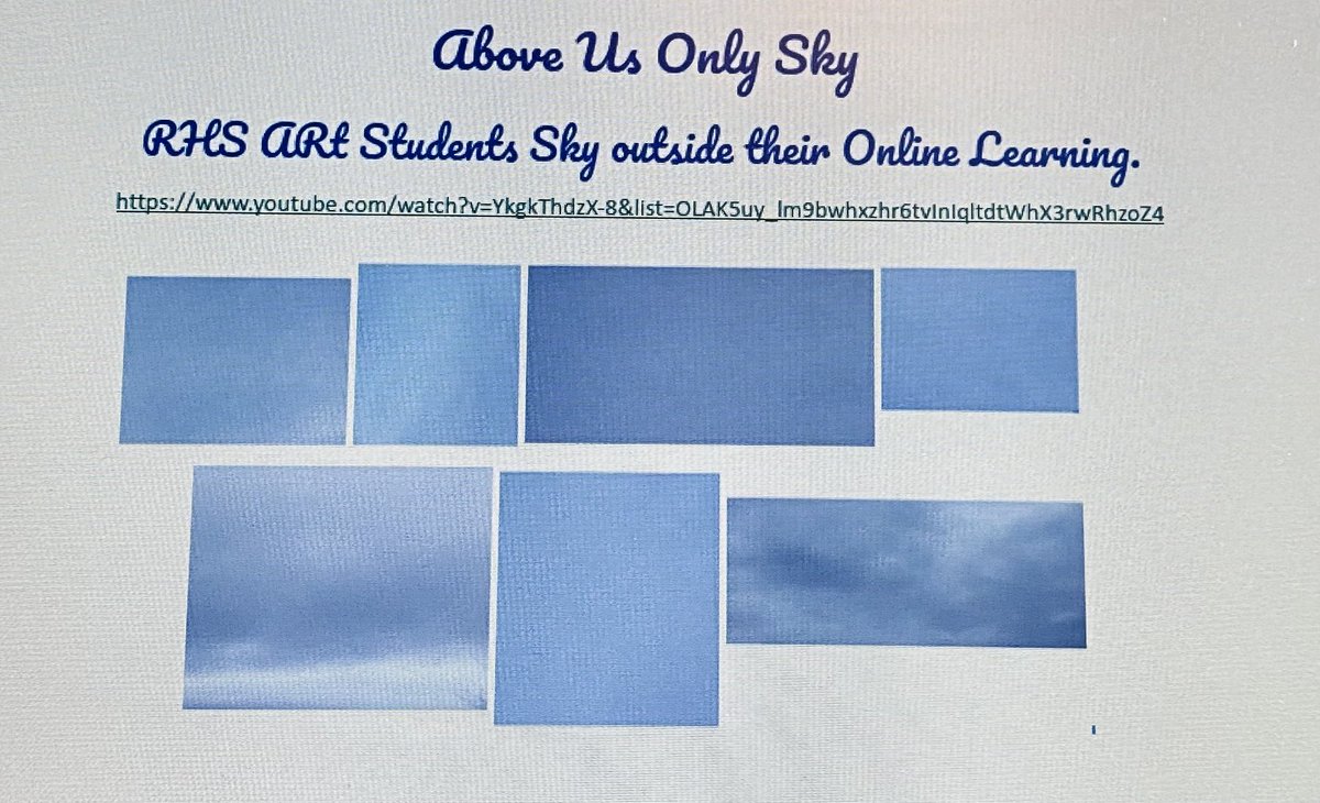 worldliveas1's tweet photo. Above us only sky.Some of my RHS Art students sent me pictures of the sky above their online learning.#aboveusonlysky,#onlineartlearning. https://t.co/2xcPqagUhA