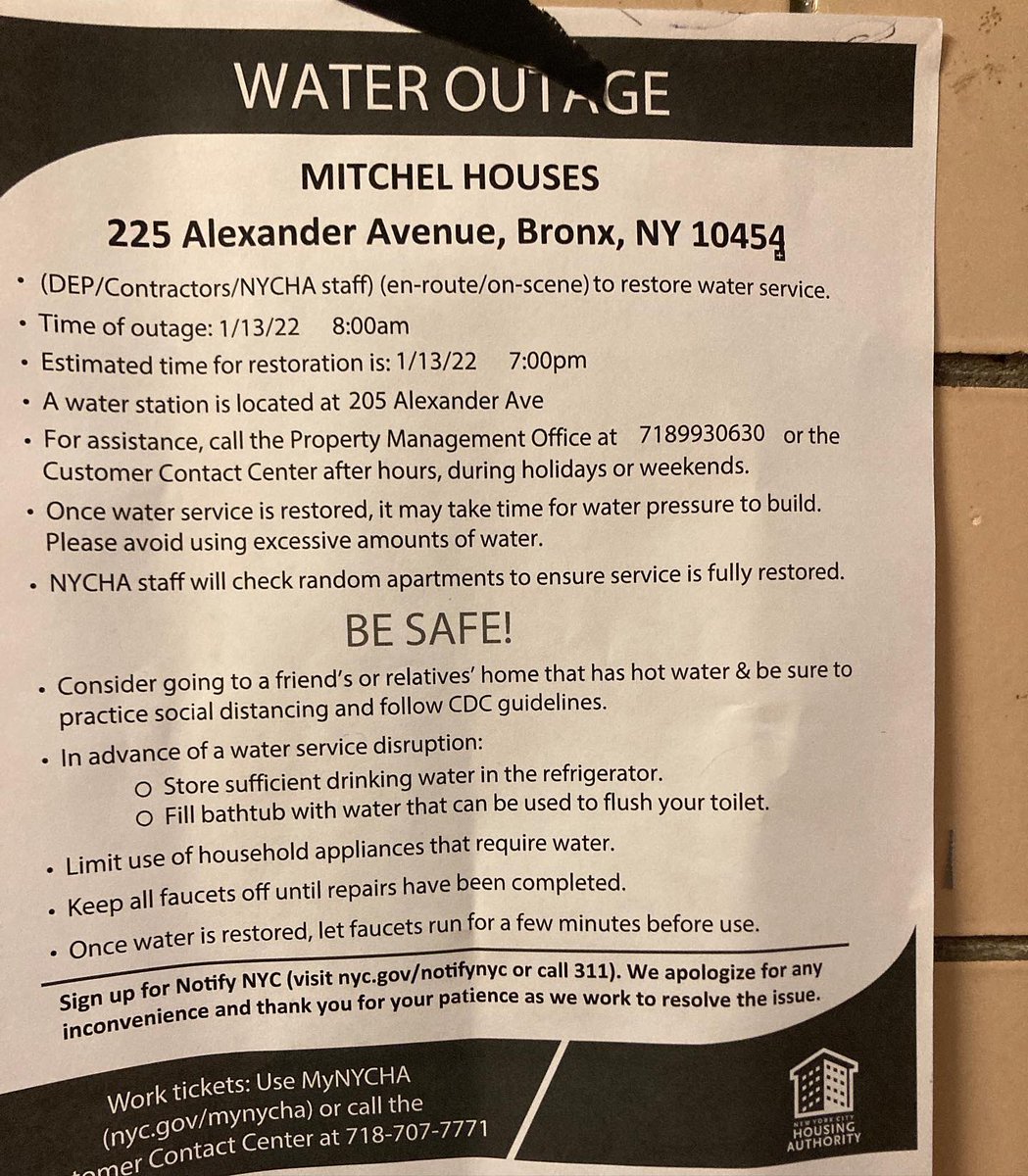 A month ago I told y’all about the water main break at my development. 

It’s been flowing since then. Meanwhile our water has been coming up tainted by whatever this break is letting in.
#nycha #publichousing #savesection9 #congressiskillingpublichousing