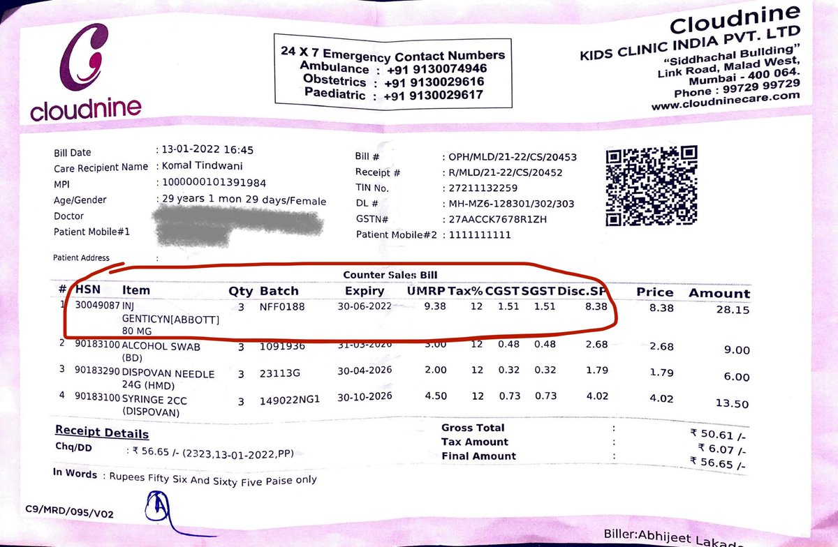 komaltindwani's tweet photo. AN INCIDENT HAPPENED WITH US AT CLOUDNINE HOSPITAL MALAD WEST TODAY
I WAS PRESCRIBED ANTIBIOTICS INJECTION FOR 5 DAYS AFTER A SURGERY BUT THE HOSPITAL PHARMACY GAVE US EXPIRED INJECTIONS
THE BATCH NO AND EXPIRY DATE MENTIONED ON THE BILL AND ON THE MEDICINE ARE NOT MATCHING https://t.co/DVFJ2Dd3yX
