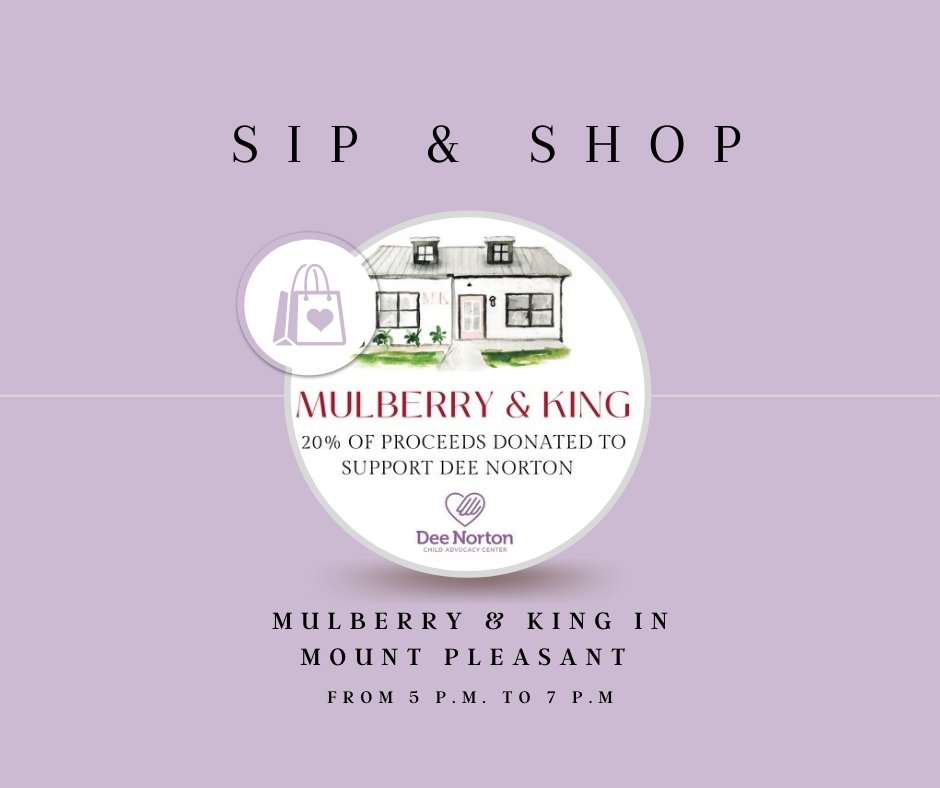 Today’s the day! 
Support Dee Norton through sipping and shopping at Mulberry &amp; King in Mount Pleasant from 5 p.m. to 7 p.m. With every purchase made, a total of 20% will be donated to support Dee Norton. 
#GuardingHearts