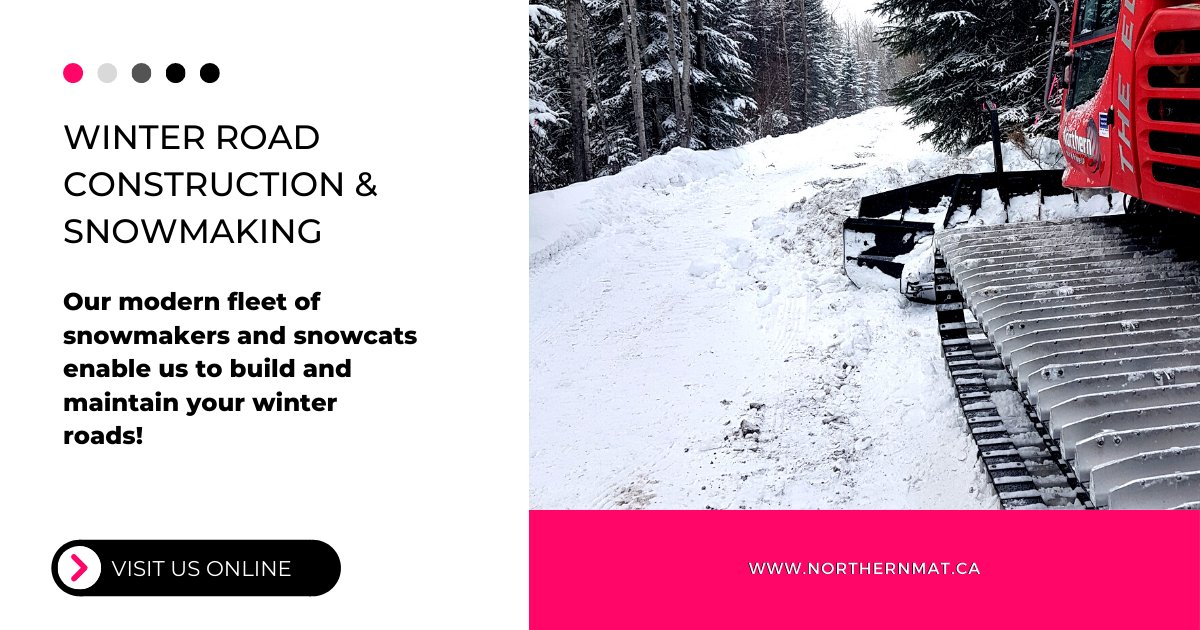 NorthMatBridge's tweet image. WINTER ROAD CONSTRUCTION &amp;amp; SNOWMAKING ❄

We wouldn't be Canada's leading provider of industrial access solutions without being able to make and maintain a solid winter access road.

Hit the link below for a free quote on your next winter access road 👇

bit.ly/3FiWoAE